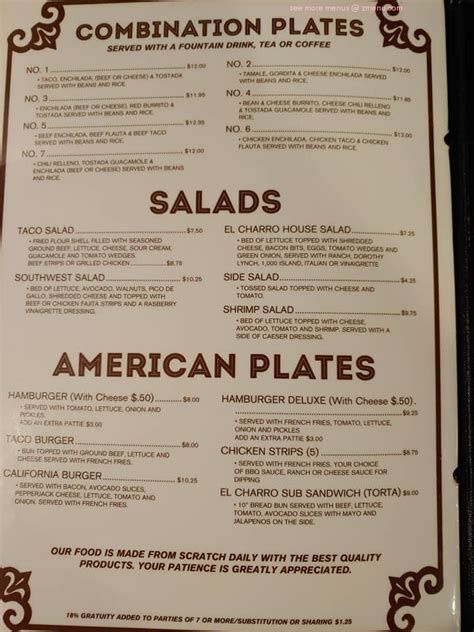 Menu at El Charro Restaurant, Dodge City