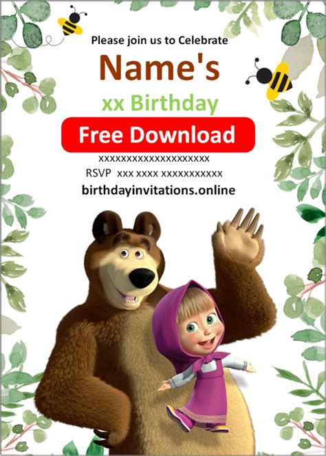 Masha and the Bear Invitations Birthday Invitations