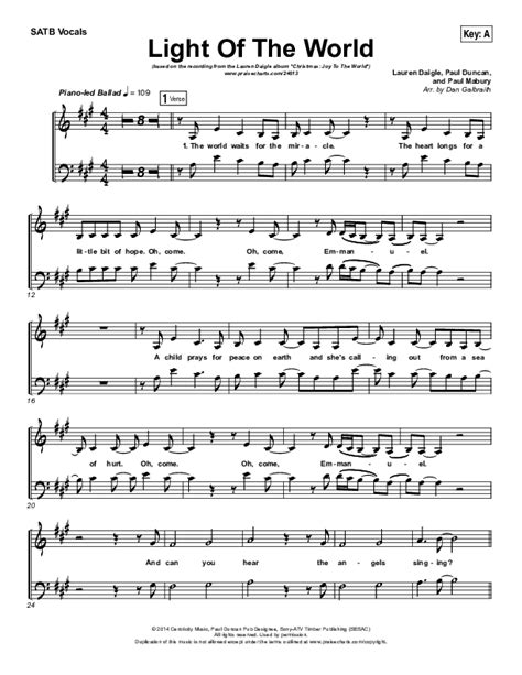 Light Of The World Choir Sheet Music PDF (Lauren Daigle) - PraiseCharts