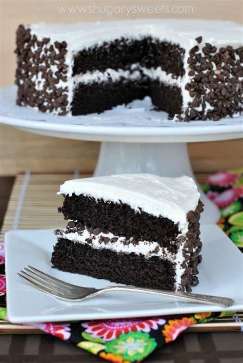 Dark Chocolate Cake with Vanilla Frosting - Shugary Sweets