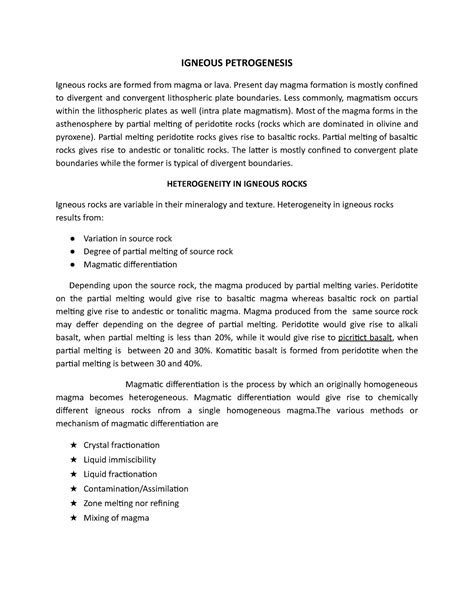 Igneous Petrogenesis - IGNEOUS PETROGENESIS Igneous rocks are formed from magma or lava. Present ...