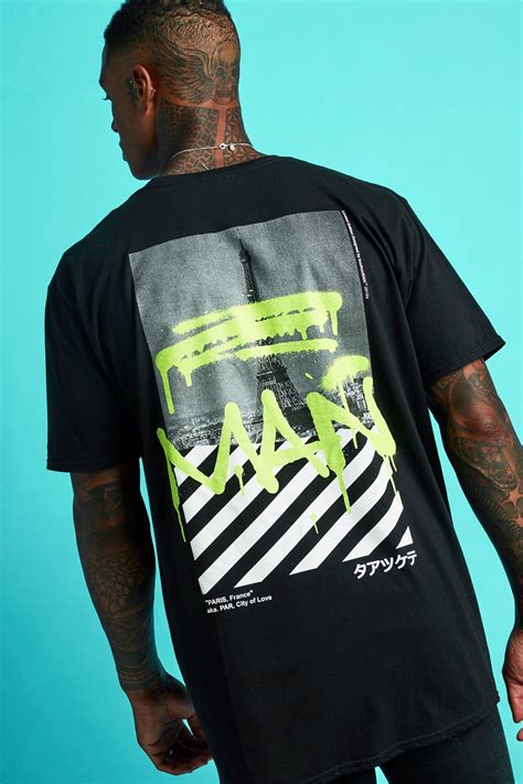 Oversized MAN Graffiti Paris Print T-Shirt | boohooMAN UK | Streetwear tshirt, Shirt design ...