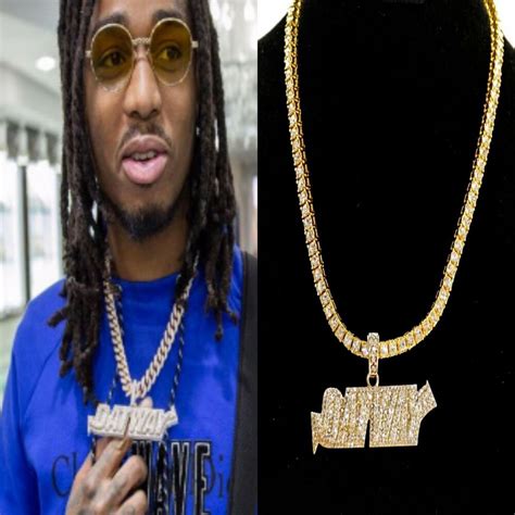 THE MIGOS QUAVO DATWAY PENDANT GOLD LAB DIAMOND CHOKER TENNIS CHAIN NECKLACE HIP HOP #migos # ...