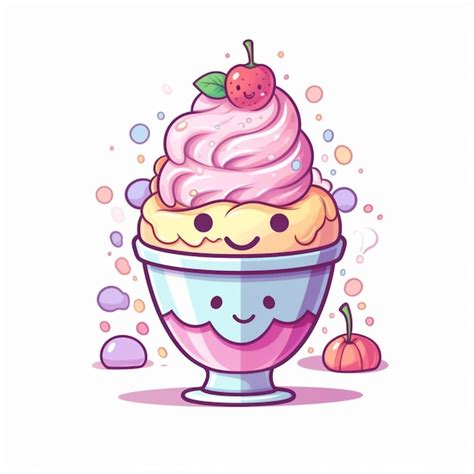 Premium AI Image | cartoon ice cream sundae with a strawberry on top generative ai