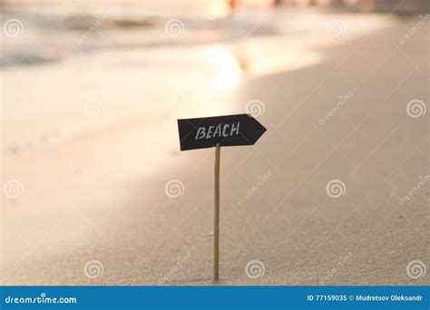 Vacation, Travel or Holidays Idea - Beach Sign and Sunset Stock Image ...