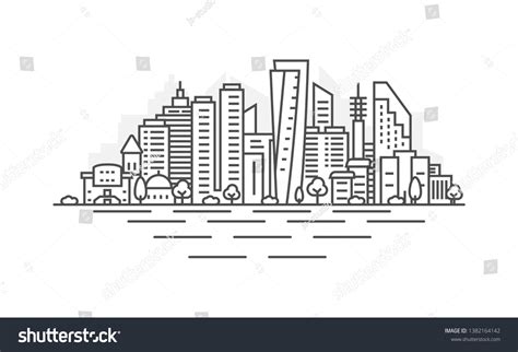 Cityscape Building Line Art Vector Illustration Stock Vector (Royalty ...