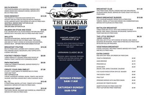 Online Menu of The Hangar Restaurant, Winnipeg, Manitoba, R3Y 1L6 - Zmenu