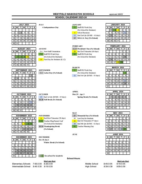 Westfield-Washington Schools Calendar 2023-2024 & Holidays