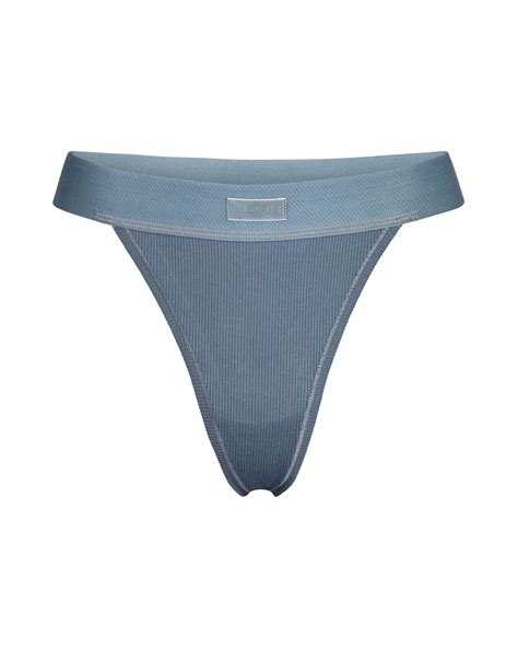 Skims Cotton Ribbed Thong in Kyanite | Kim Kardashian Launches SKIMS ...