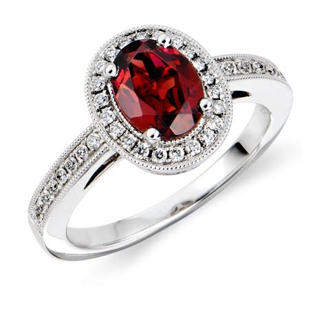 Garnet and Diamond Ring in 18k White Gold (8x6mm) | Blue Nile