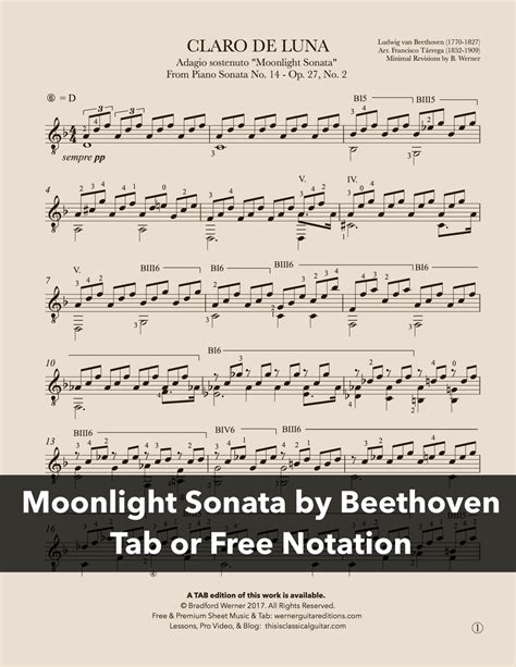 Moonlight Sonata by Beethoven for Guitar (Free PDF or TAB) – Werner Guitar Editions