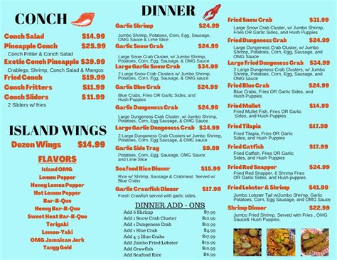 Menu at Island seafood restaurant, Tallahassee