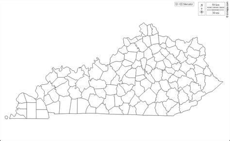 Kentucky free map, free blank map, free outline map, free base map outline, counties, white