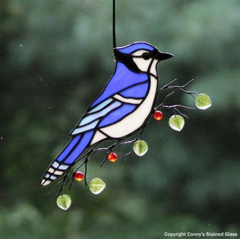 Blue Jay Glass Suncatcher | Stained glass birds, Stained glass ...