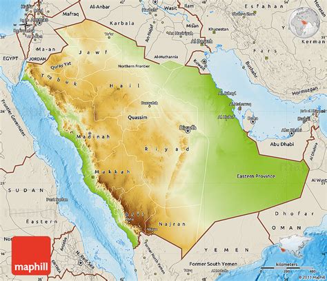 Physical Map of Saudi Arabia, shaded relief outside