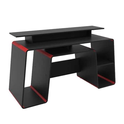 San Diego 57 in. Red and Black Multi Gaming Table with Elevated and Open Shelving 402005130001 ...