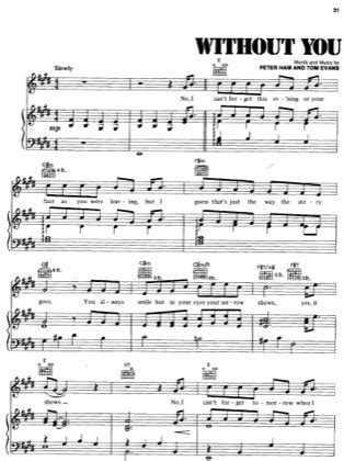 Without You - Harry Nilsson Free Piano Sheet Music PDF