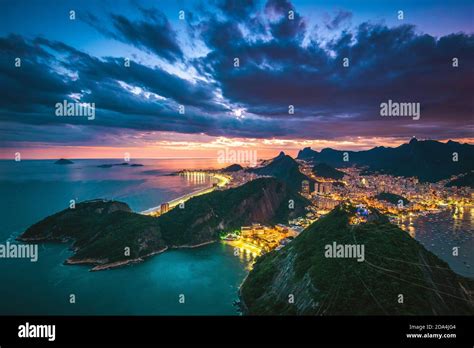 Scenic Night View of Rio de Janeiro City Coast From the Sugarloaf ...