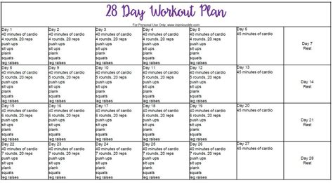 28 Day Workout Plan | injeniouslife | Workout plan, How to plan, Workout