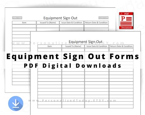 Printable Equipment Sign Out Sheet PDF Digital Download US Letter Size ...