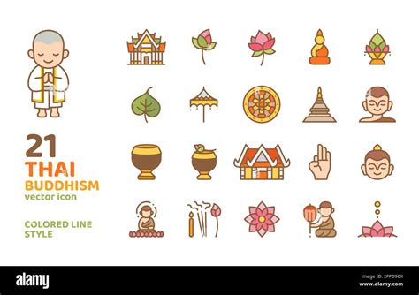 thai buddhism colored ine icon style vector illustration for decoration ...