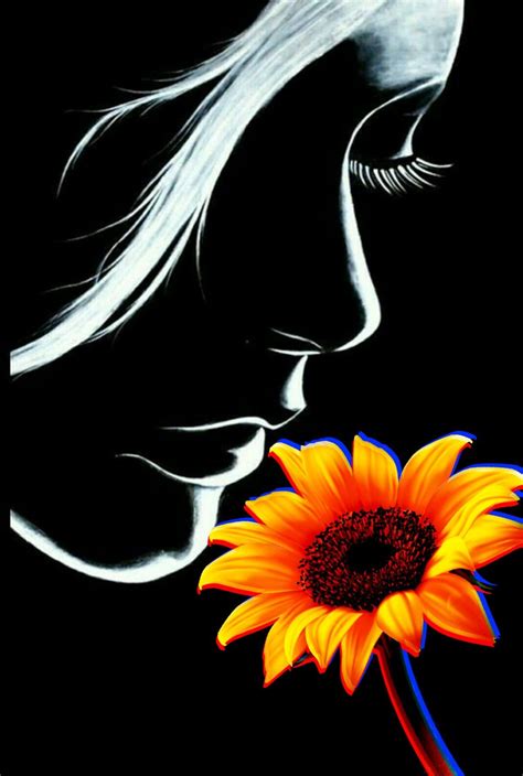 Sunflower Pictures, Sunflower Art, Sunflower Painting, Flower Art Painting, Black Canvas ...