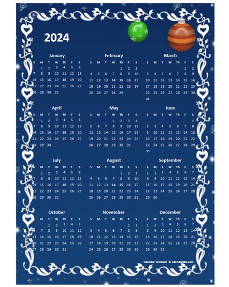 2024 Yearly Calendar Design Template - Free Printable Templates