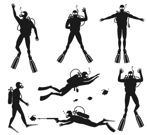 Free Vector | Scuba diver silhouettes. Diving silhouettes on white