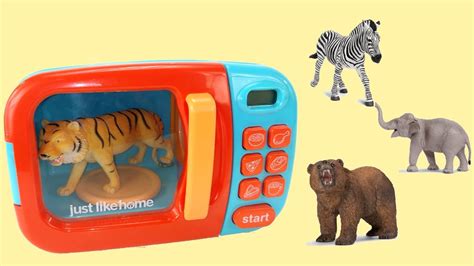 Learn Names And Sounds of Wild Zoo Animals/Pretend play Microwave/Schleich,Safari Ltd toys/Kids ...