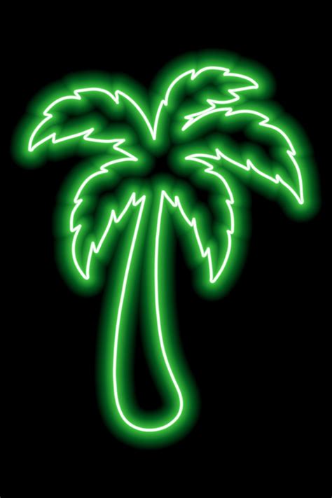 Green neon outline of palm tree on a black background. Rest, travel, vacation. Icon illustration ...