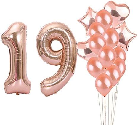 Amazon.com: Sweet 19th Birthday Decorations Party Supplies,Rose Gold Number 19 Balloons,19th ...