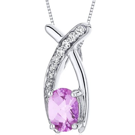 Created Pink Sapphire Pendant Necklace Sterling Silver Oval Shape 1.00 Carats -- Spec… | Blue ...