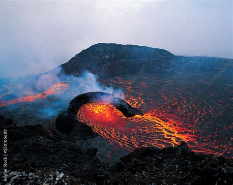 Pahoehoe lava flowing from a vent. Stock Photo | Adobe Stock