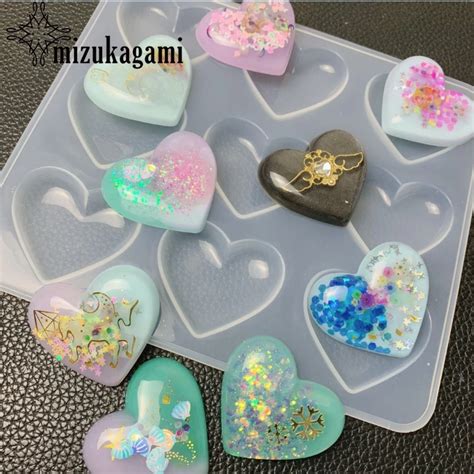 UV Resin Jewelry Liquid Silicone Mold Heart Resin Charms Pendant Molds For DIY Intersperse ...