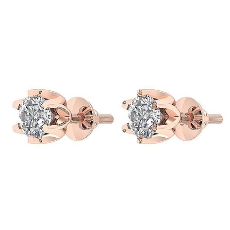 Solitaire Stud Earrings Screw Back Round Cut Diamond 0.75 Carat I1 G ...