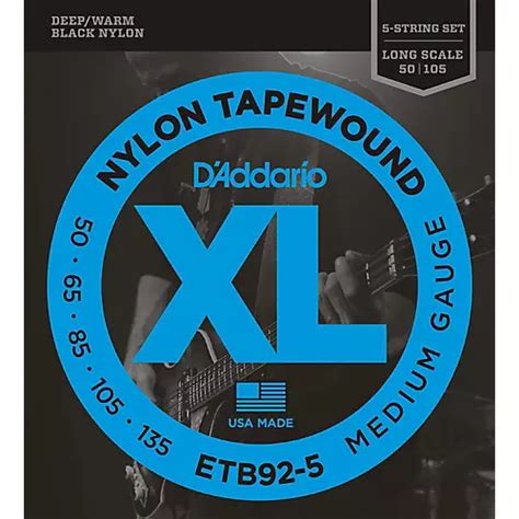 D'Addario ETB92-5 Medium Black Nylon Tapewound 5-String Bass Strings | Musician's Friend