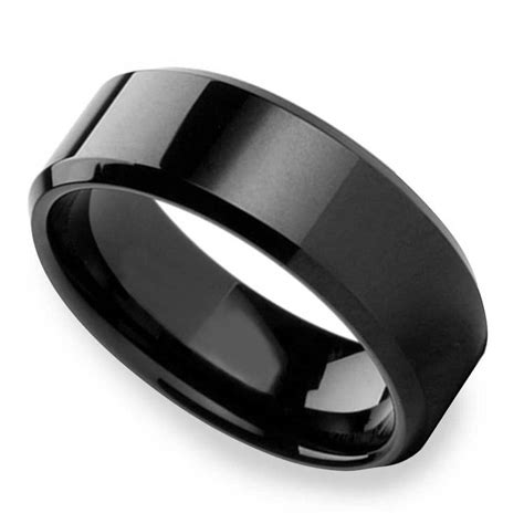 Beveled Edge Black Titanium Men's Tungsten Wedding Ring (8mm)