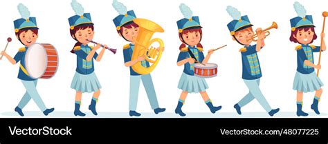 Cartoon kids marching band parade child musicians Vector Image