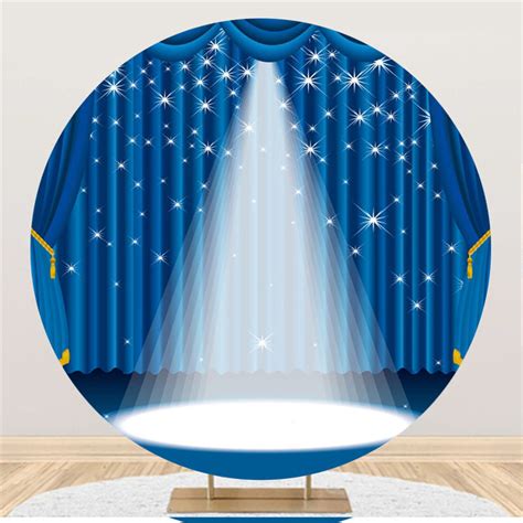 Bright Light Blue Curtain Round Birthday Party Backdrop - Lofaris