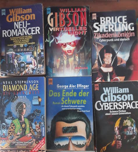 My collection of vintage cyberpunk books from the 80s & 90s. The covers of these old german ...