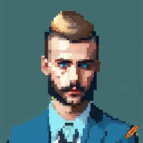 Pixel art portrait of a stylish man with blue-green eyes on Craiyon