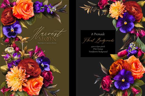 Harvest Moon Floral Clip Art Kit - Design Cuts
