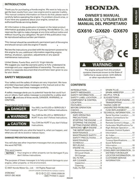 Honda gx 620 generator user guide