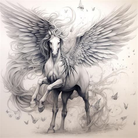 Premium AI Image | Pencil sketch beautiful fantasy unicorn winged Generative AI