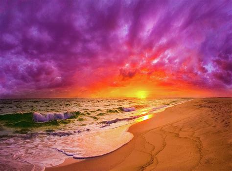 Colorful Dark Red Purple Beach Sunset Ocean Waves Photograph by Eszra ...