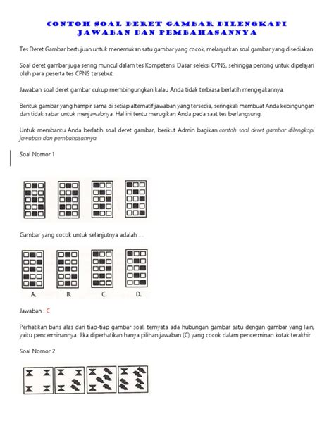 Contoh Soal DERET GAMBAR Dilengkapi Jawaban Dan Pembahasannya | PDF