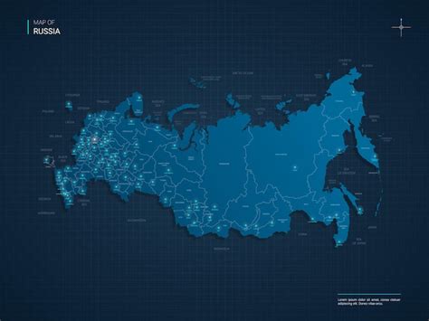 Premium Vector | Russia map with blue neon light points