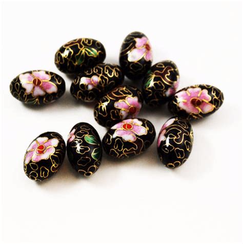 Cloisonne Black Oval Beads Vintage Chinese – Estatebeads