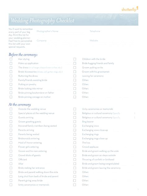 Wedding Photography Checklist Pdf