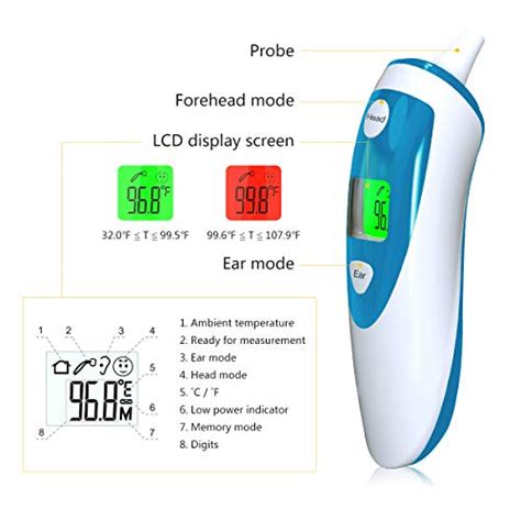 Forehead and Ear Thermometer for Fever, Digital Infrared Temporal Thermometer with Fever Alarm ...